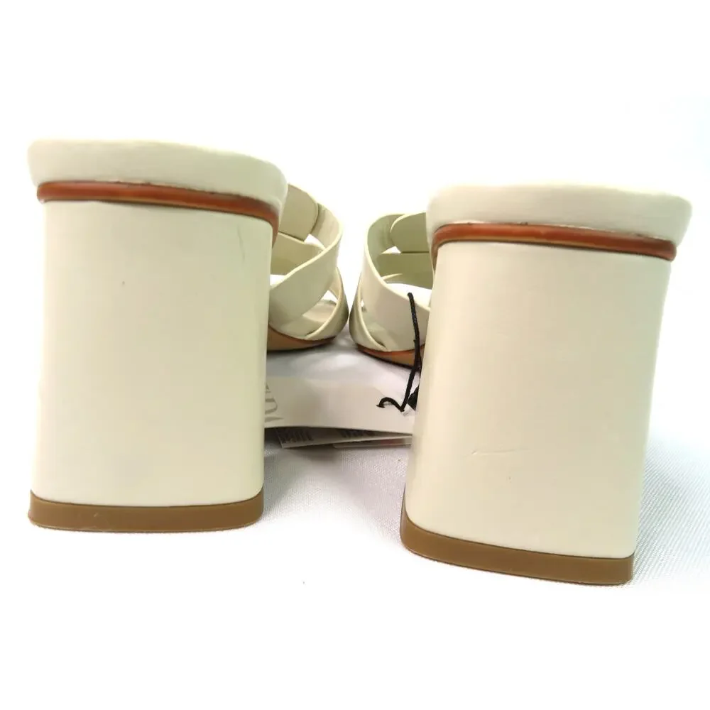 Nwt ZARA Cream Block Heeled Sandals w/ Gold Chain Detail Women 7.5 EU 38 - Picture 9 of 11